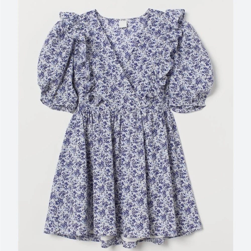 H&M puff sleeves floral ruffle mini dress. Size Xs. Very good condition - Picture 1 of 12